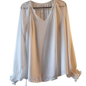 Anthropologie DOKOTOO White Blouse with Gathered Sleeves